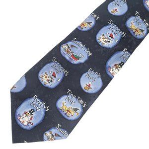 Christmas Character Dogs Tie Cartoon Blue Silk Fun